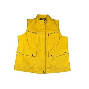 Vintage LRL Lauren Jeans Co Yellow Denim Full Zip Snap Button Moto Vest XL‎